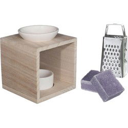 Ideas4seasons Amberblokjes/geurblokjes cadeauset - lavendel - inclusief geurbrander en mini rasp - Geurbranders