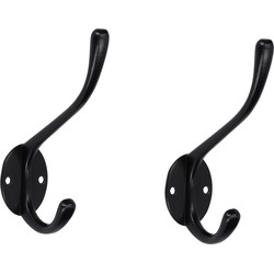 Luxe kapstokhaken/jashaken/ophanghaken - 2x - zwart - metaal - 12.5 cm - Kapstokhaken