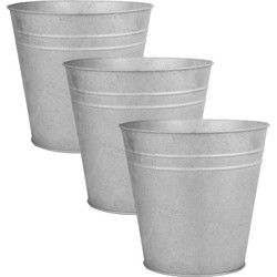 4x stuks oud zinken emmertjes/bloempotten zilver 25 cm - Emmers