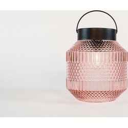 Solar glazen retro lamp roze 16x16 cm I - Anna's Collection