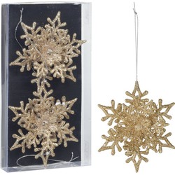 Christmas Decoration kersthangers sneeuwvlokken 2x -champagne -11,5 cm - Kersthangers
