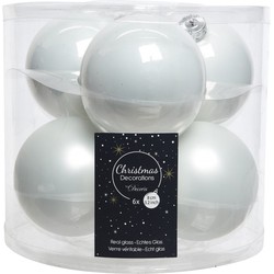 Kerstboomversiering winter witte kerstballen van glas 8 cm 6 stuks - Kerstbal