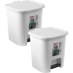 2x Stuks afvalemmer/pedaalemmer 7.5 liter met deksel en pedaal wit - Pedaalemmers