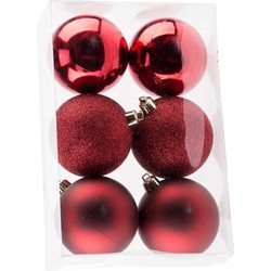 Cosy & Trendy Kerstballen - 6 stuks - rood - kunststof - 8 cm - Kerstbal