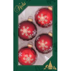 4x stuks luxe glazen kerstballen 7 cm rood met sneeuwvlok - Kerstbal