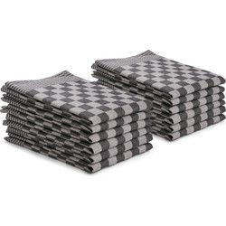 DoubleDry Theedoeken set - 12 stuks - 50x70 cm - 100% katoen - blokpatroon - geblokt - horeca ruit - zwart