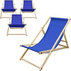 Set van 4 opvouwbare ligstoel donkerblauw hout verstelbare rugleuning tot 120 kg ligstoel tuinligstoel strandligstoel