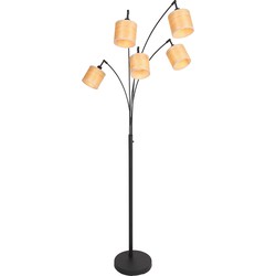 Mexlite - vloerlamp - Bambus - zwart - bamboe - booglamp - E14 - 3671ZW
