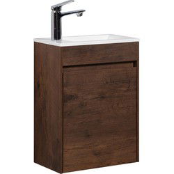 Badplaats Toiletmeubel Sinta 40 x 22 cm - Walnoot Bruin - Fonteinmeubel met Witte Wastafel