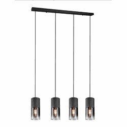 Vierlichts hanglamp met rookglas Trio Leuchten Robin zwart
