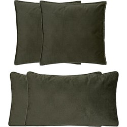Atmosphera Bank/sierkussens Sophia - set 4x - Olijfgroen - polyester - met rits - In 2 formaten - Sierkussens