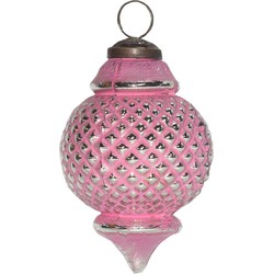 Clayre & Eef Kerstbal  Ø 8 cm Roze Glas Kerstdecoratie