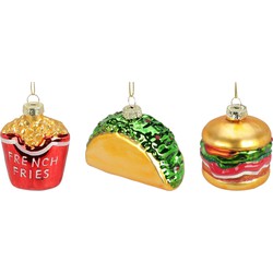 Christmas Decorations kershangers hamburger, friet, sandwich -3x- glas - Kersthangers