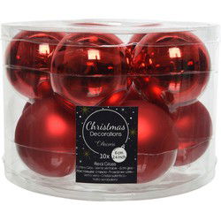 Decoris Kerstballen set - 10x stuks - kerst rood - glas - 6 cm - Kerstbal