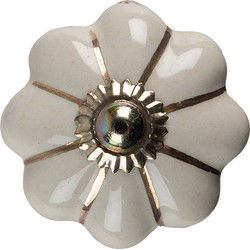Clayre & Eef Deurknop  Ø 4 cm Beige Goudkleurig Keramiek Meubelknop