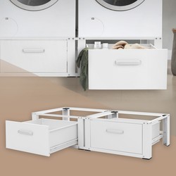 Dubbele wasmachinevoet met 2 lades wit staal ML design