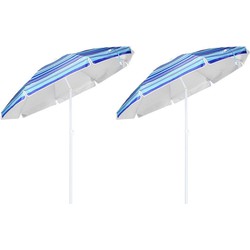 Tuin/strand parasol - 2x - 200 cm - blauw gestreept - met draagtas - Parasols