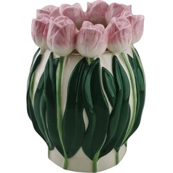 Vase- Tulips- Dolomite- Light Pink/ Green-12,5x12,5x16cm