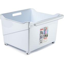 Plasticforte opberg Trolley Container - ivoor wit - op wieltjes - L39 x B38 x H26 cm - kunststof - Opberg trolley