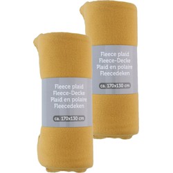 Fleece dekens/plaids - 2x - mosterd geel - 170 x 130 cm - Plaids
