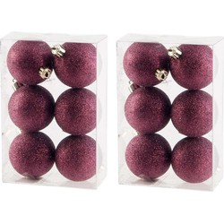 18x Glitter kerstballen aubergine roze 6 cm kerstboomversiering - Kerstbal