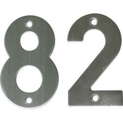 AMIG Huisnummer 82 - massief Inox RVS - 10cm - incl. bijpassende schroeven - zilver - Huisnummers