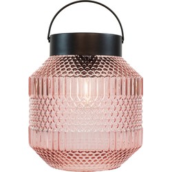 Anna Collection Tuin lantaarn Julia - Solar - zwart/roze - D16 x H16 cm - LED buitenverlichting - Lantaarns