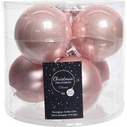 Kerstboomversiering licht roze kerstballen van glas 8 cm 6 stuks - Kerstbal