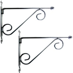 2x stuks muurhaken met dubbele sierkrul 28 x 23 cm - metaal - hanging basket haak - Plantenbakhaken