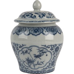 Clayre & Eef Vaas met Deksel Ø 9x13 cm Grijs Blauw Keramiek