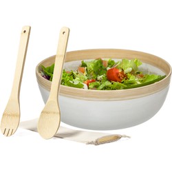 Secret de Gourmet Slakom/schaal met slacouvert - Bamboe - D30 cm - Saladeschalen