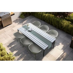 Feel Home - Luxe eettafel voor buiten - 200x90 cm - Met 6 kuipstoelen - MOSS Grey