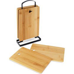 Excellent Houseware Broodplankjes met houder - 6x - bamboe hout - 22 x 15 cm - ontbijtplankjes - Snijplanken
