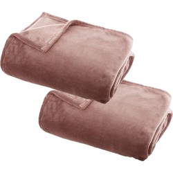 Atmosphera Plaid deken - 2x - oud roze - polyester - 130 x 180 cm - Plaids