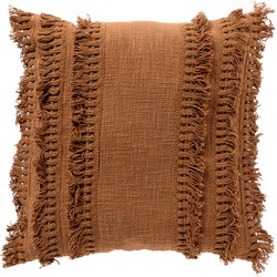 Dutch Decor FARA - Sierkussen 45x45 cm - 100% katoen - met franjes - Tobacco Brown - bruin - Dutch Decor