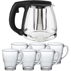 Glazen theepot met filter/infuser van 1,2 liter met 6x stuks theeglazen van 350 ml - Theepotten