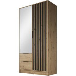Meubella - Kledingkast Nairobi - Eiken - Zwart - 105 cm - Met spiegel