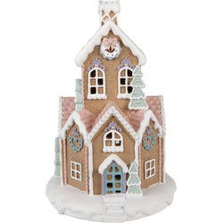 Clayre & Eef Gingerbread house met LED Ø 21x33 cm Bruin Kunststof