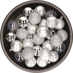 Kunststof kerstballen 48x stuks zilver 6 cm - Kerstbal
