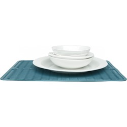 Afwas afdruipmat keuken - anti-slip- rubber - blauw stip- 30 x 40 cm - Afdruiprekken