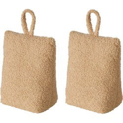Boltze deurstopper - 2x - 1 kilo - licht bruin - pluche - 20 x 10 cm - Deurstoppers