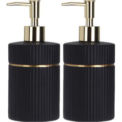 2x stuks zeeppompjes/zeepdispensers zwart van keramiek 300 ml - Zeeppompjes