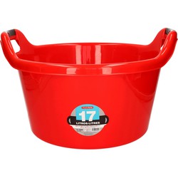 Plasticforte Grote teil/afwasbak/kuip - kunststof - rond - handvatten - 42 x 27 cm - 17 liter - rood - Afwasbak