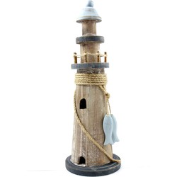 Maritieme decoraties beeldje van een Vuurtoren - Hout - 11 x 30 cm - houtskleur - Beeldjes