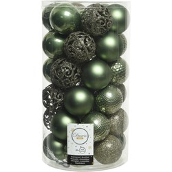 74x stuks kunststof kerstballen mos groen 6 cm glans/mat/glitter mix - Kerstbal
