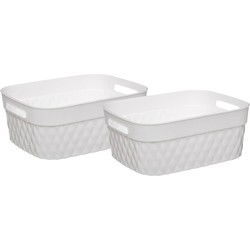 5Five Opbergmand/box van kunststof - 2x - wit - 25 x 33 x 13 cm - 8.5 liter - Opbergmanden