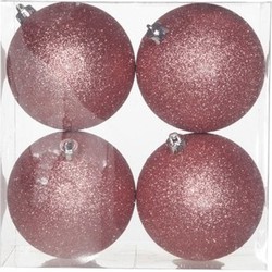 4x Kunststof kerstballen glitter roze 10 cm kerstboom versiering - Kerstbal