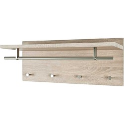 HakuShop Wandkapstok | Eiken MDF | Edelstaal stang | Hoedenplank | 75x26x30