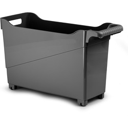 Plasticforte opberg Trolley Container - zwart - op wieltjes - L45 x B17 x H29 cm - kunststof - Opberg trolley