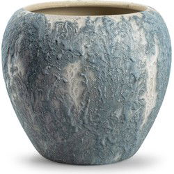 Jodeco Plantenpot Marble - wit/ijsblauw - keramiek - D24 x H22 cm - Plantenpotten